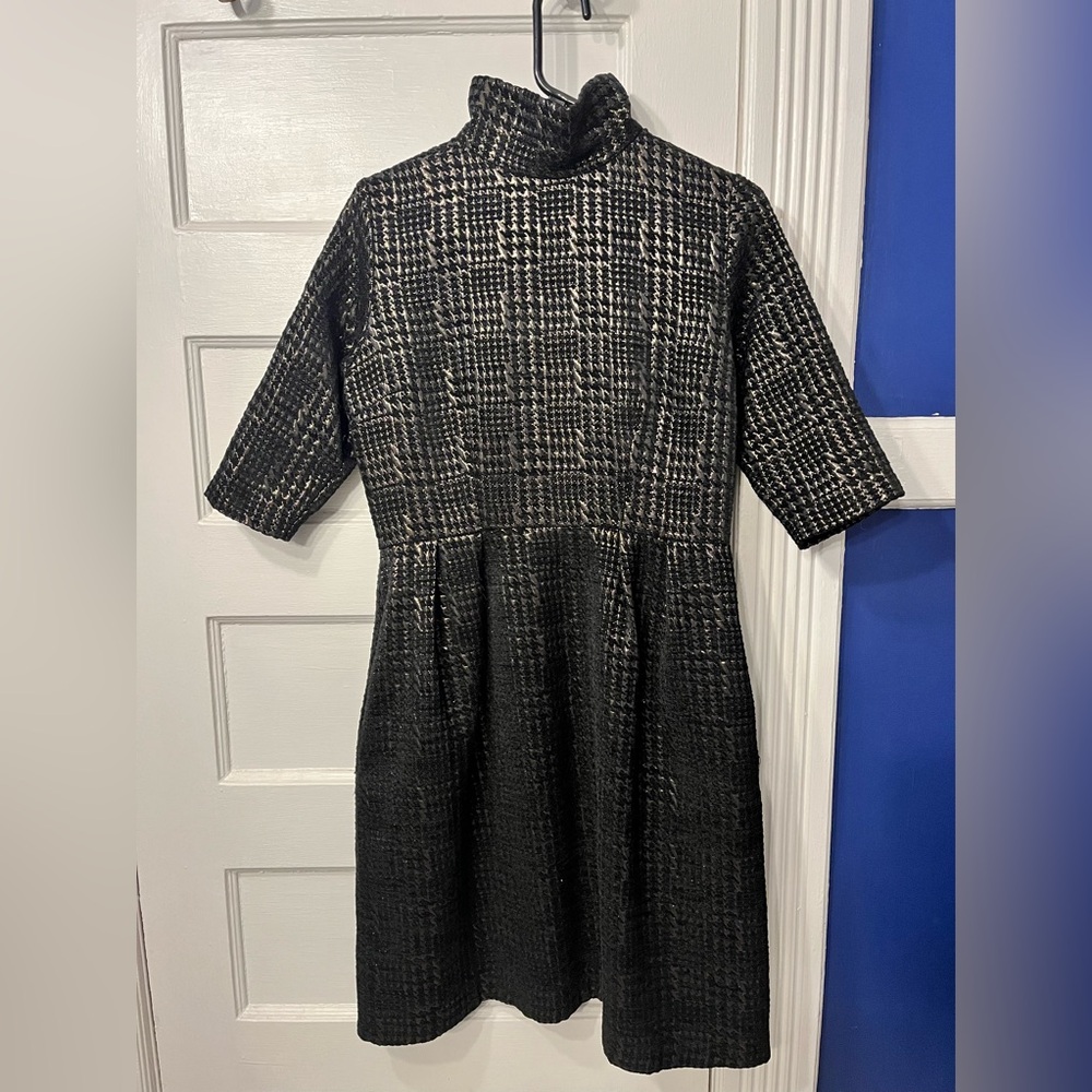 Chic Metallic Black Houndstooth Dress